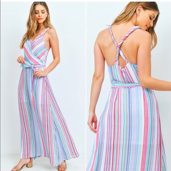 Pastel striped spring summer maxi dress - Picture 2 of 8